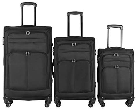Koffers met wielen - met wielen - 3 - TSA-slot - Stoffen - Zwart - Trend24
