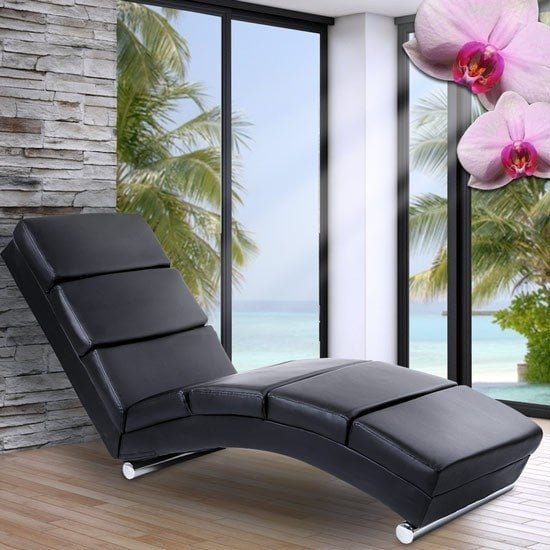 Relax stoel – Relaxfauteuil – Lounge stoel – Ligstoel – Verchroomd staal – Kunstleer – Zwart