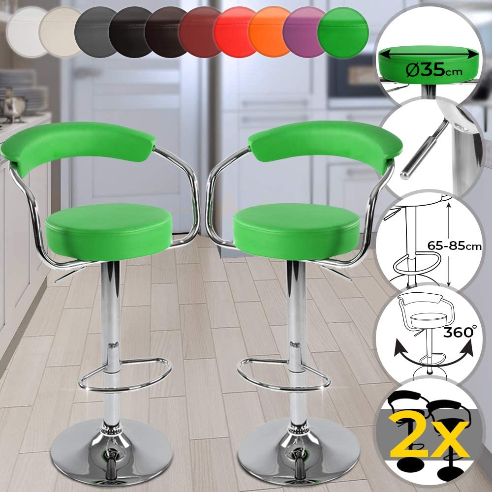 Barkrukken – In hoogte verstelbaar – Keukenkrukken – 360 ° rotatie – Set van 2 – Groen