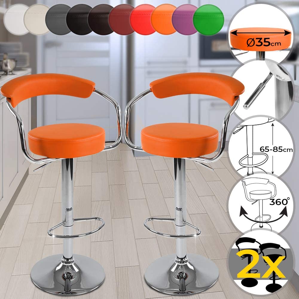Barkrukken – In hoogte verstelbaar – Armleuning – 360 ° rotatie – Set van 2 – Oranje