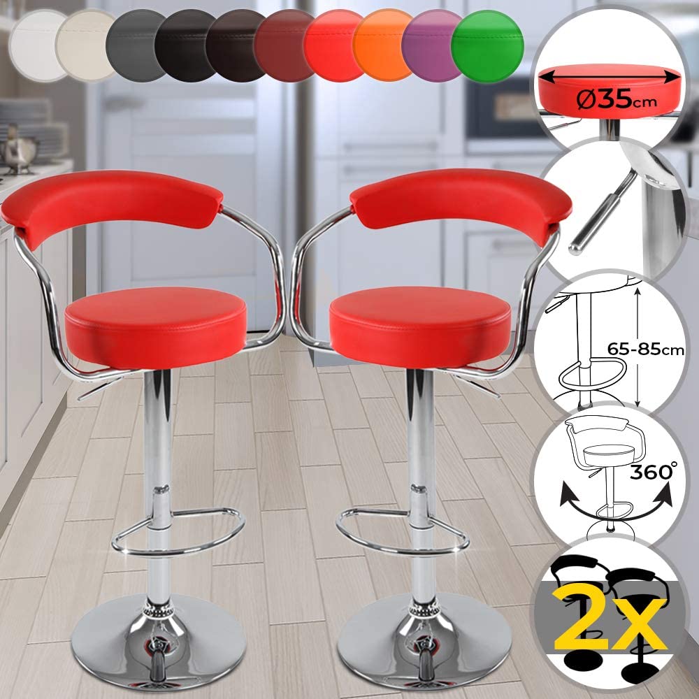 Barkrukken – In hoogte verstelbaar – Keukenkrukken – 360 ° rotatie – Set van 2 – Rood