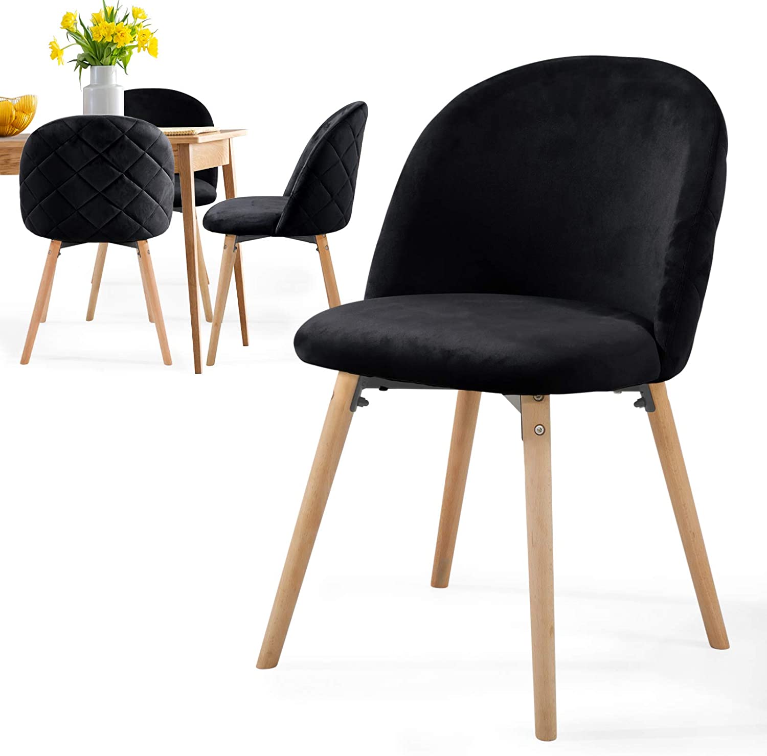 Eetkamerstoelen – Lounge stoelen – Scandinavisch – Retro – Vintage – Gestoffeerd – Set van 4 – Zwart