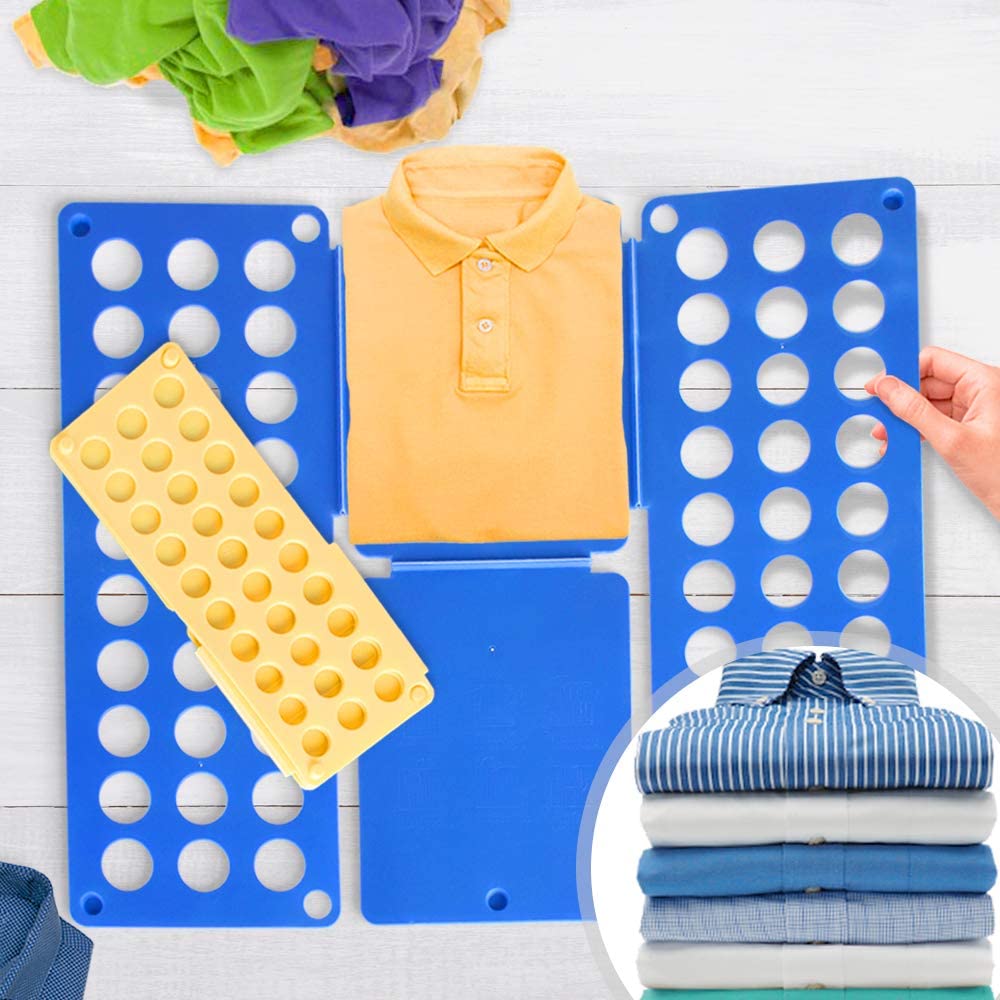 Kleding vouwplank – Vouwhulpmiddel – Kleding – Overhemden – XXL vouwbord – Set van 2 stuks – Blauw – Geel
