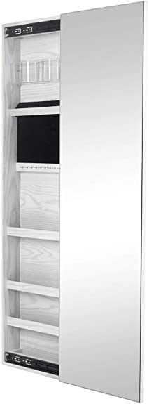 Sieradenkast – Spiegeldeur – Afsluitbaar – 36 x 8,5 x 120 cm – Grijs