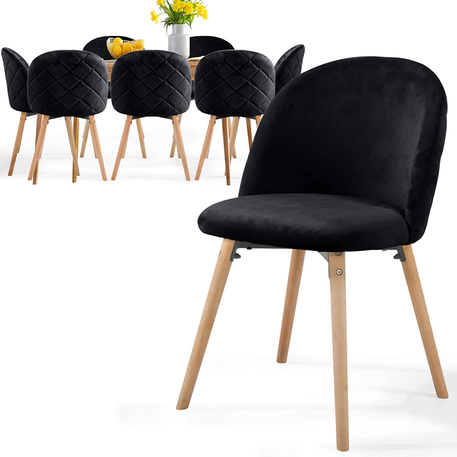 Eetkamerstoelen – Lounge stoelen – Scandinavisch – Retro – Vintage – Gestoffeerd – Set van 8 – Zwart