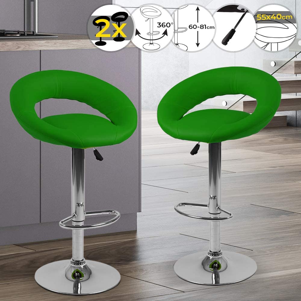 Barkrukken – In hoogte verstelbaar – Keukenkrukken – 360 ° rotatie – Set van 2 – Groen