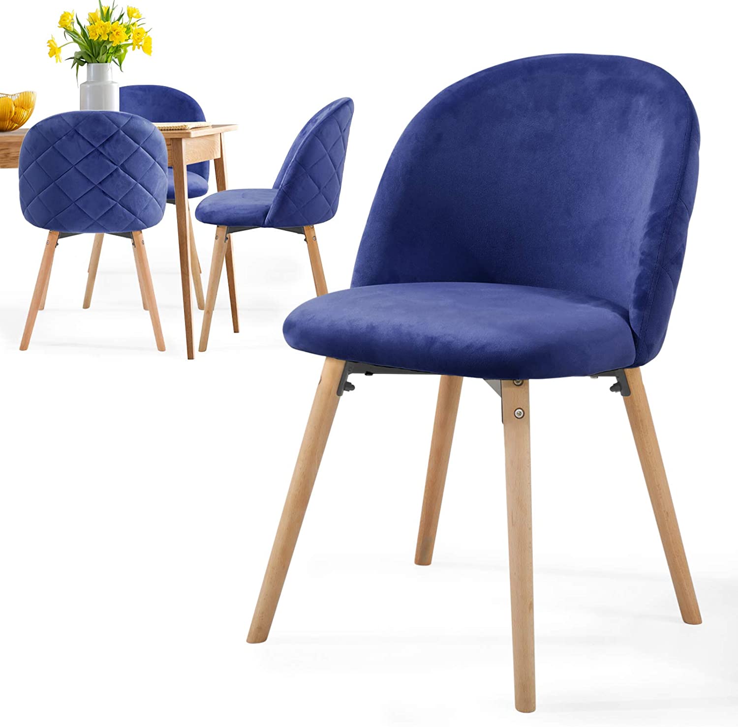 Eetkamerstoelen – Lounge stoelen – Scandinavisch – Retro – Vintage – Gestoffeerd – Set van 4 – Blauw
