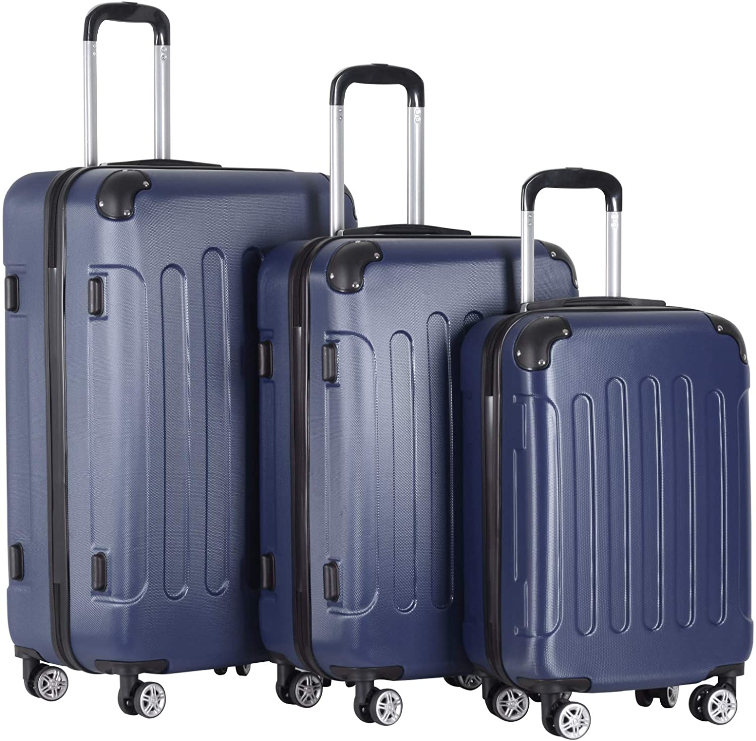 Koffers met wielen – Reiskoffer met wielen – 3 stuks – TSA-slot – ABS-kunststof – Blauw
