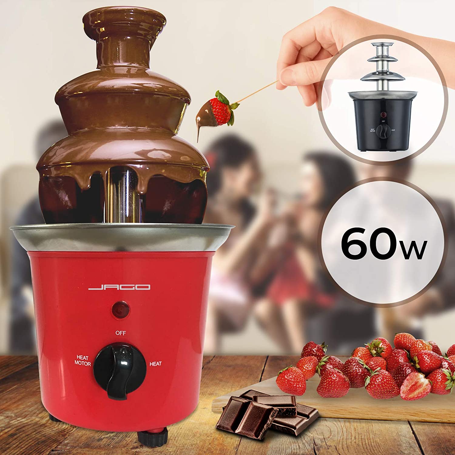 Chocolade fontein – Chocolade fondue – Chocoladefontein – Chocoladefondue – RVS – 60 Watt – Rood