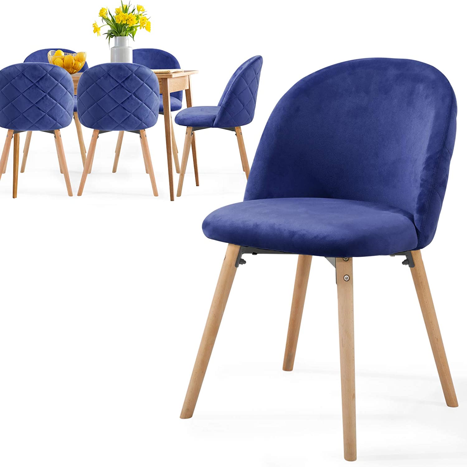 Eetkamerstoelen – Lounge stoelen – Scandinavisch – Retro – Vintage – Gestoffeerd – Set van 6 – Blauw