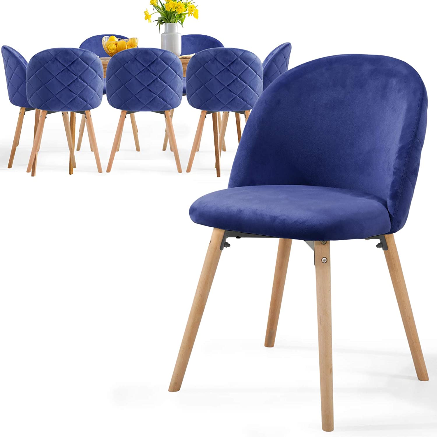 Eetkamerstoelen – Lounge stoelen – Scandinavisch – Retro – Vintage – Gestoffeerd – Set van 8 – Blauw