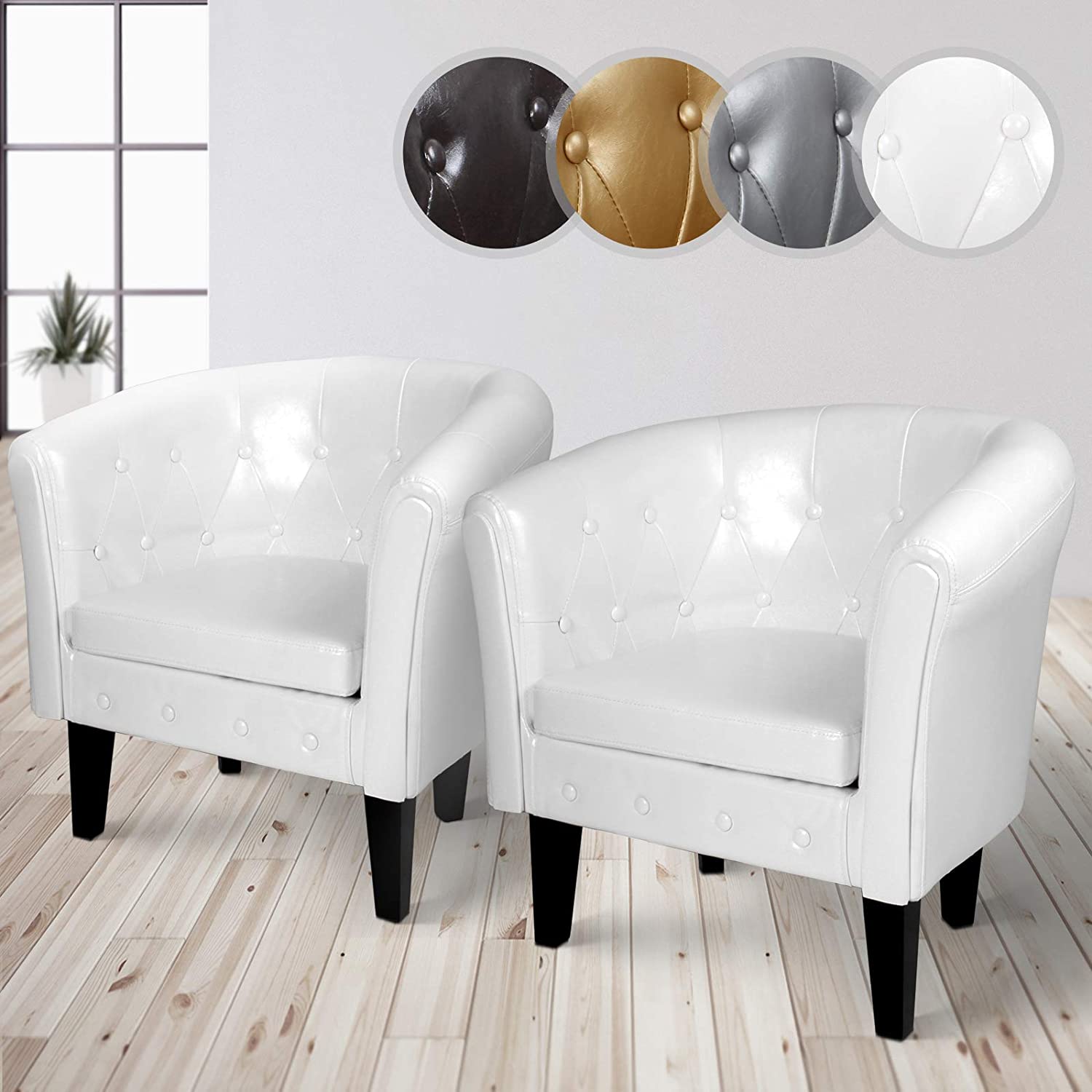 Chesterfield zitstoel – Lounge stoel – Kunstleer – Patroon – Wit – Set van 2