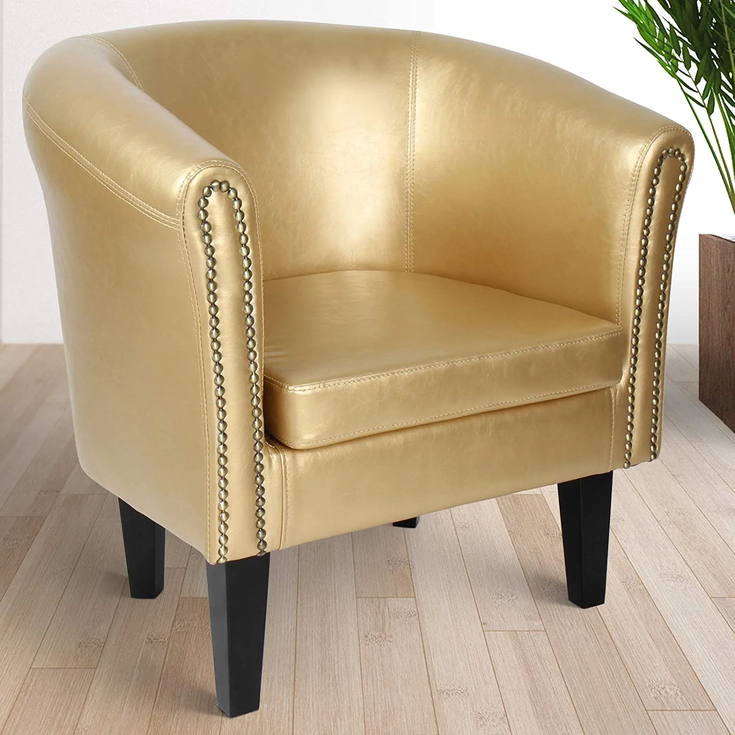 Bemiddelen Voorloper Stevenson Chesterfield zitstoel - Lounge stoel - Kunstleer - Goud - 1-zitter - Trend24