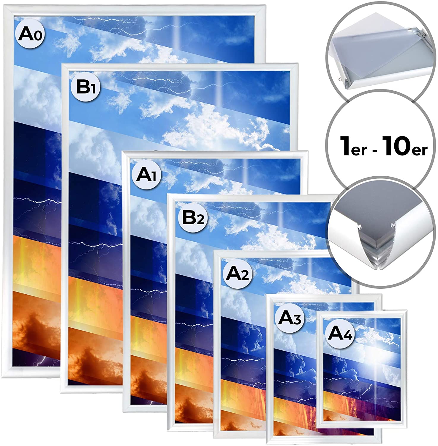 Vouwlijst – Aluminium – A1 – 73 x 53 x 2 cm – Kliksysteem – Fotolijst – Zilver – 1 stuk