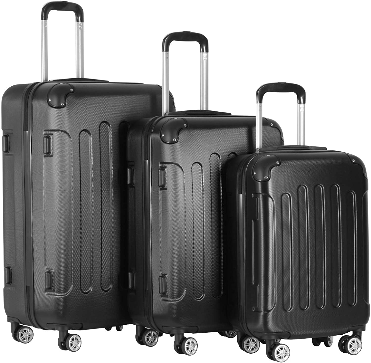 Koffers met wielen – Reiskoffer met wielen – 3 stuks – TSA-slot – ABS-kunststof – Zwart