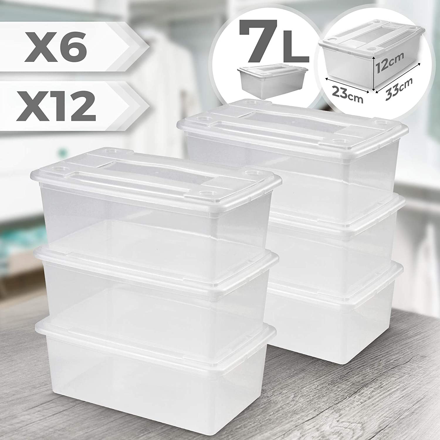 Opbergboxenset – Plastic opbergboxen – Set van 6 opbergdozen – Opslagdozen – Transparant – 33 x 23 x 12 cm