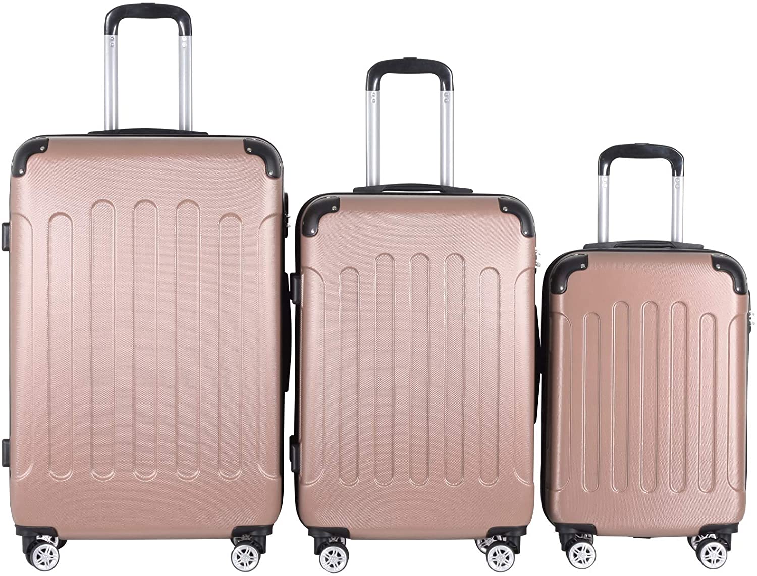 Koffers met wielen – Reiskoffer met wielen – 3 stuks – TSA-slot – ABS-kunststof – Rose