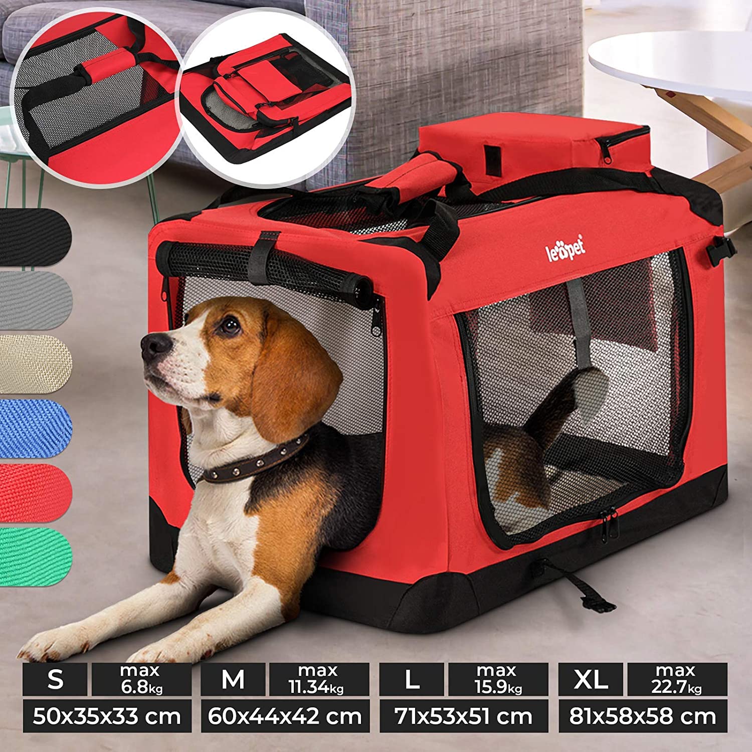 Hondenbox – Transporttas – Inklapbaar – Maat S – 50 x 35 x 33 cm – Rood