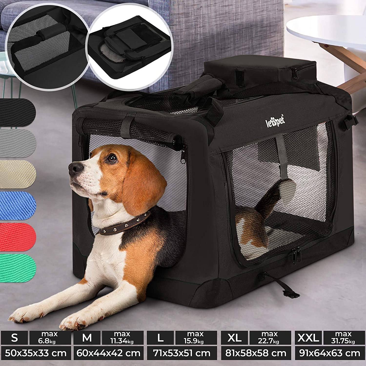 Hondenbox – Transporttas – Inklapbaar – Maat XL – 81 x 58 x 58 cm – Zwart
