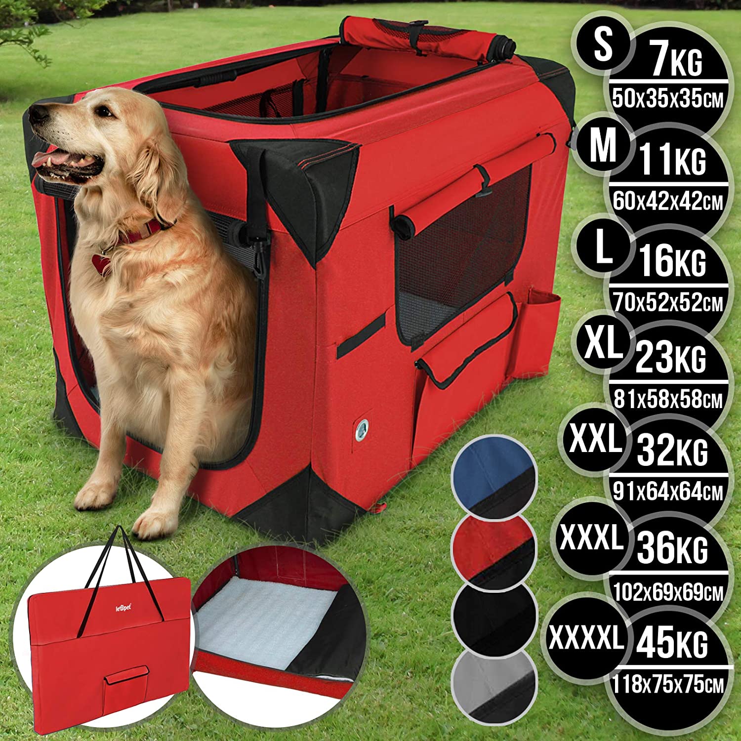 Hondenbench – Transporttas – Inklapbaar – Maat XL – 81 x 58 x 58 cm – Rood