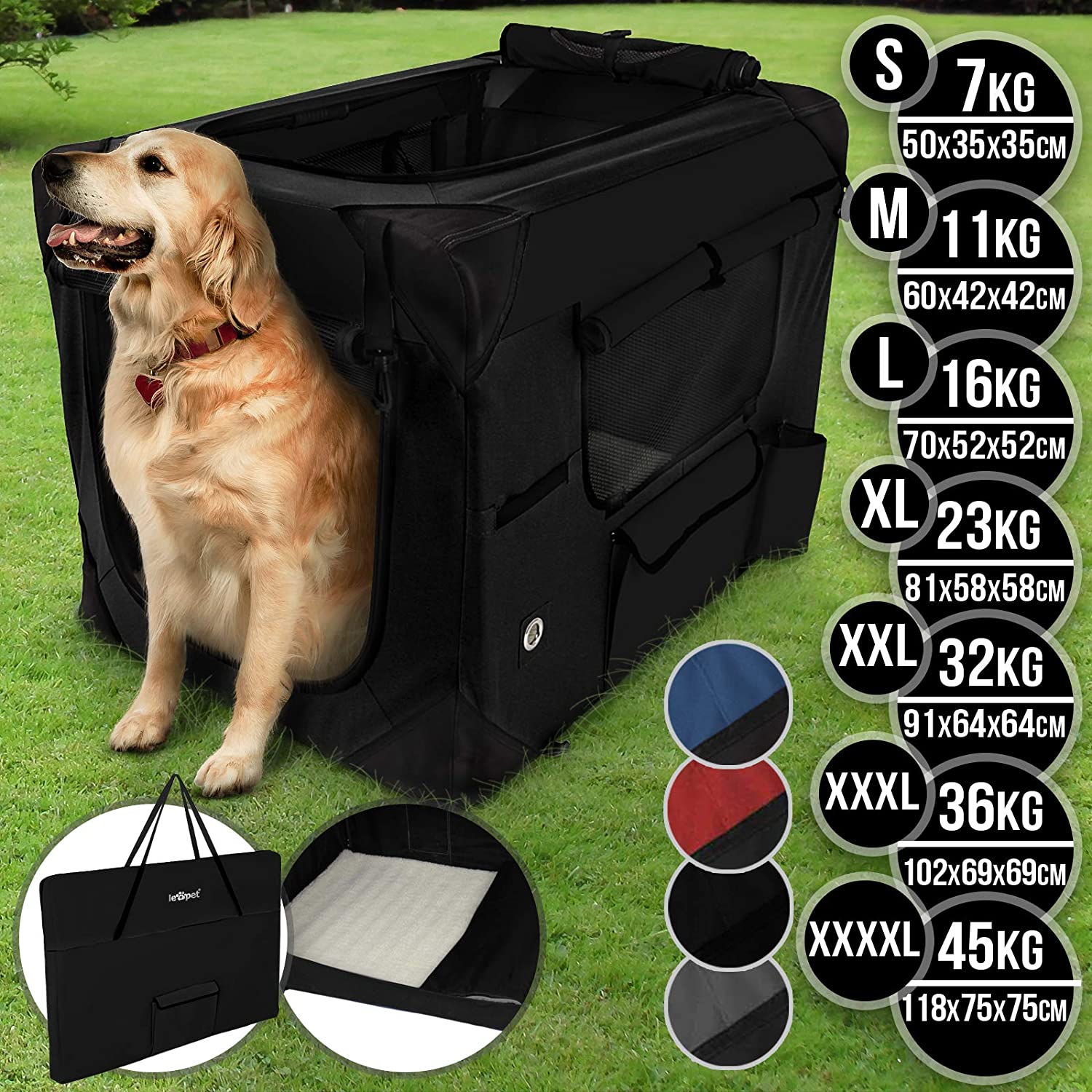 Hondenbox – Transporttas – Inklapbaar – Maat L – 70 x 52 x 52 cm – Zwart