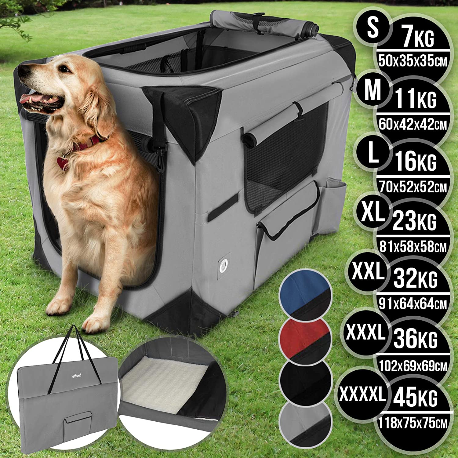 Hondenbox – Transporttas – Inklapbaar – Maat L – 70 x 52 x 52 cm – Donkergrijs