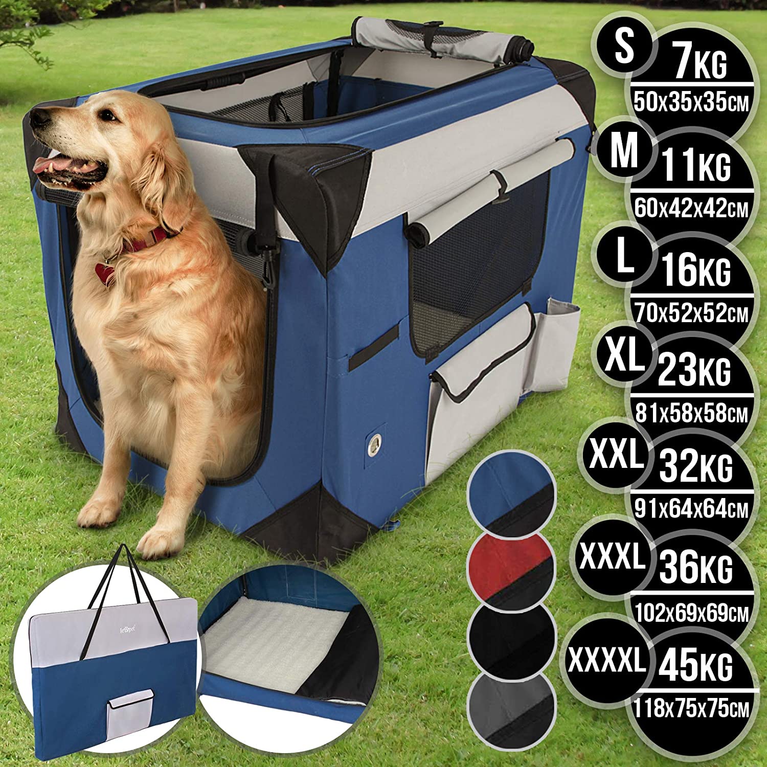 Hondenbox – Transporttas – Inklapbaar – Maat L – 70 x 52 x 52 cm – Blauw