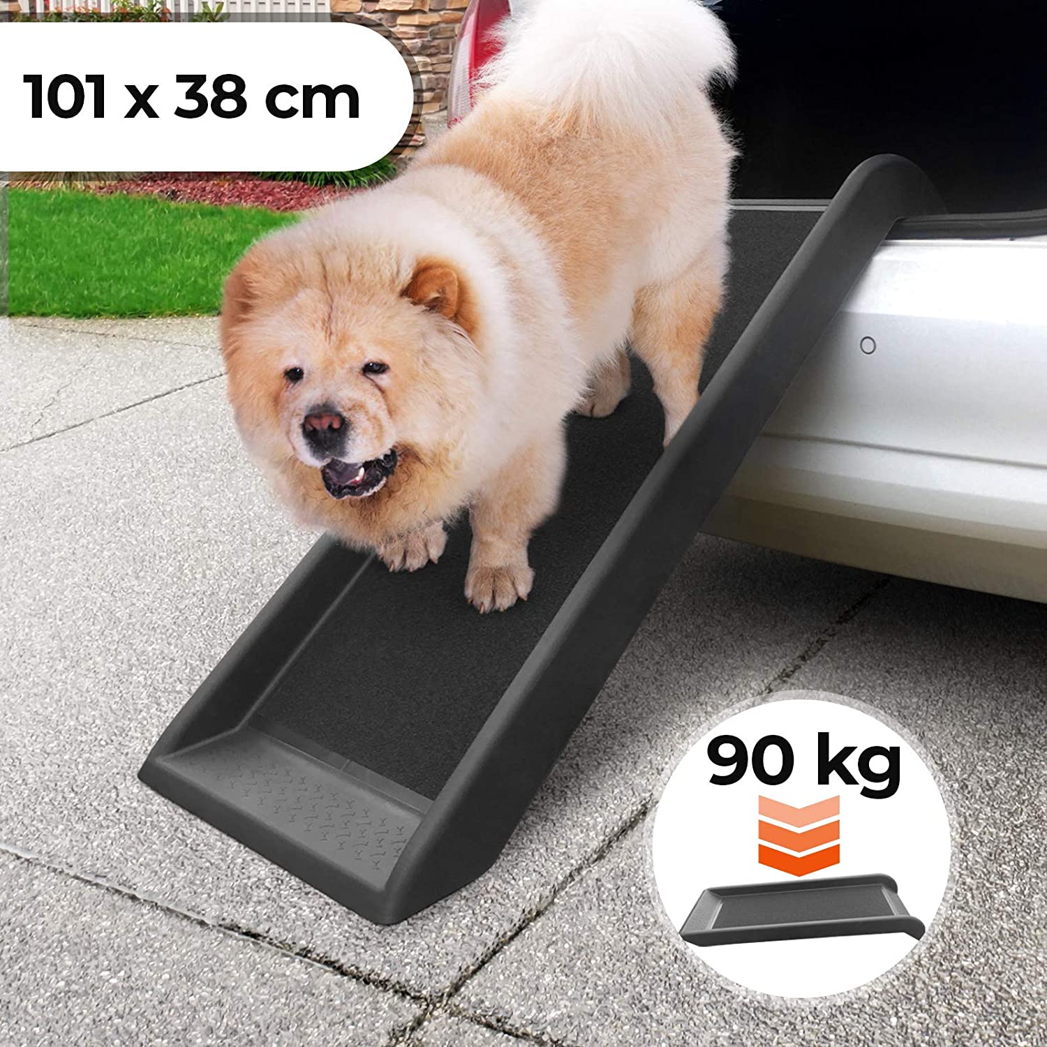 Hondenloopplank – Instapplank – Kofferbak – Loopplank – Antislip – Max 90 kg – 101 x 38 cm – Zwart