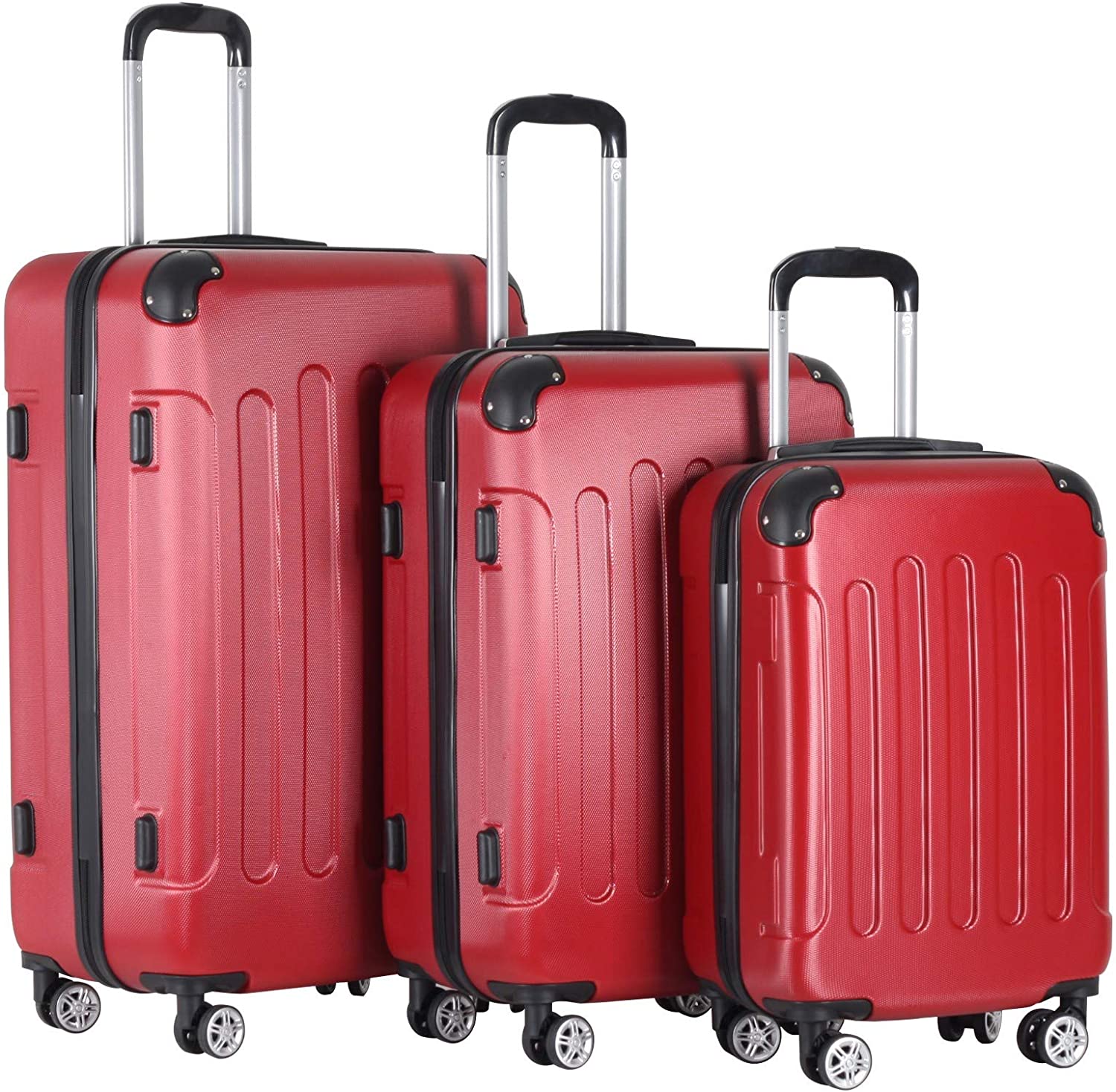 Koffers met wielen – Reiskoffer met wielen – 3 stuks – TSA-slot – ABS-kunststof – Rood