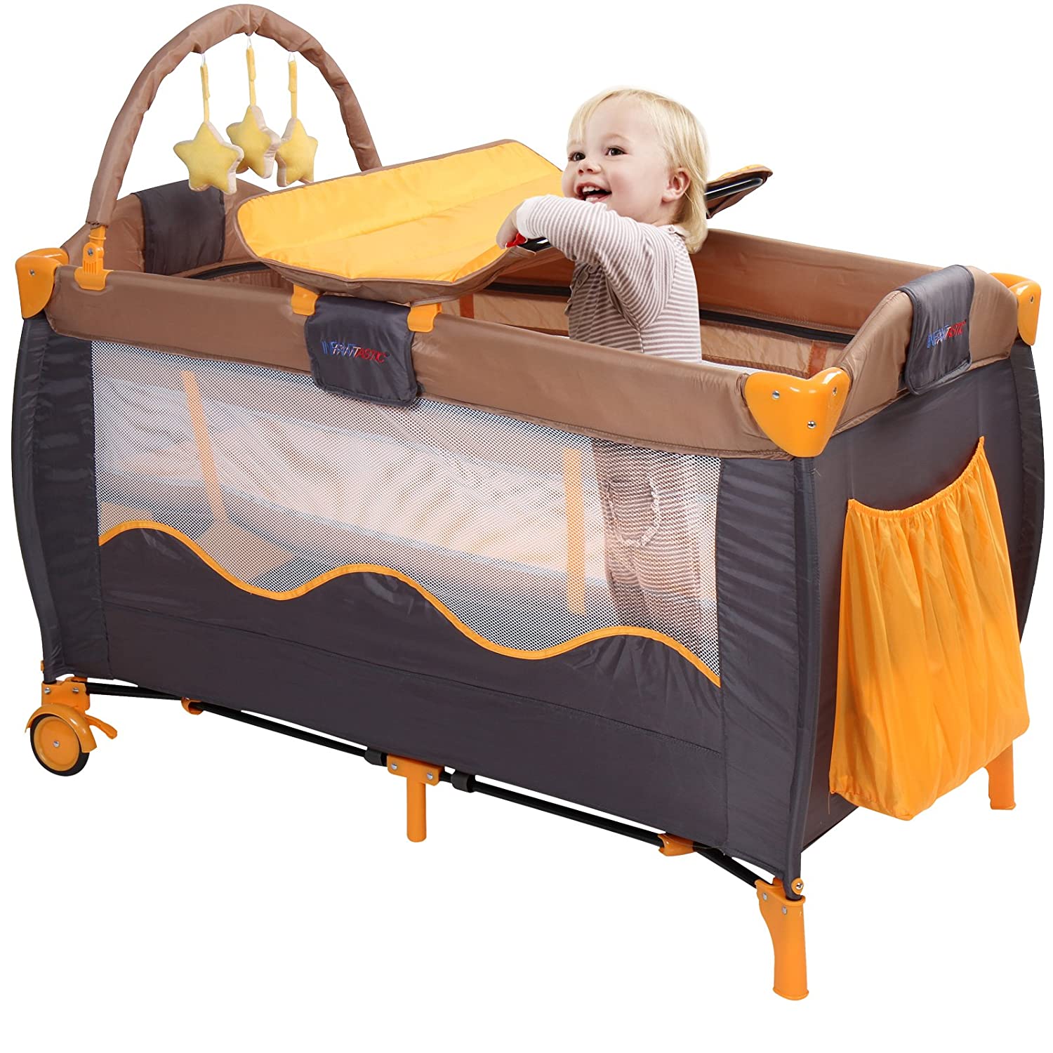 Reisbed - Reisbedje baby - Draagtas - Opvouwbaar - 15 KG - 126 x 67 x 82 cm - Oranje-Grijs - Trend24