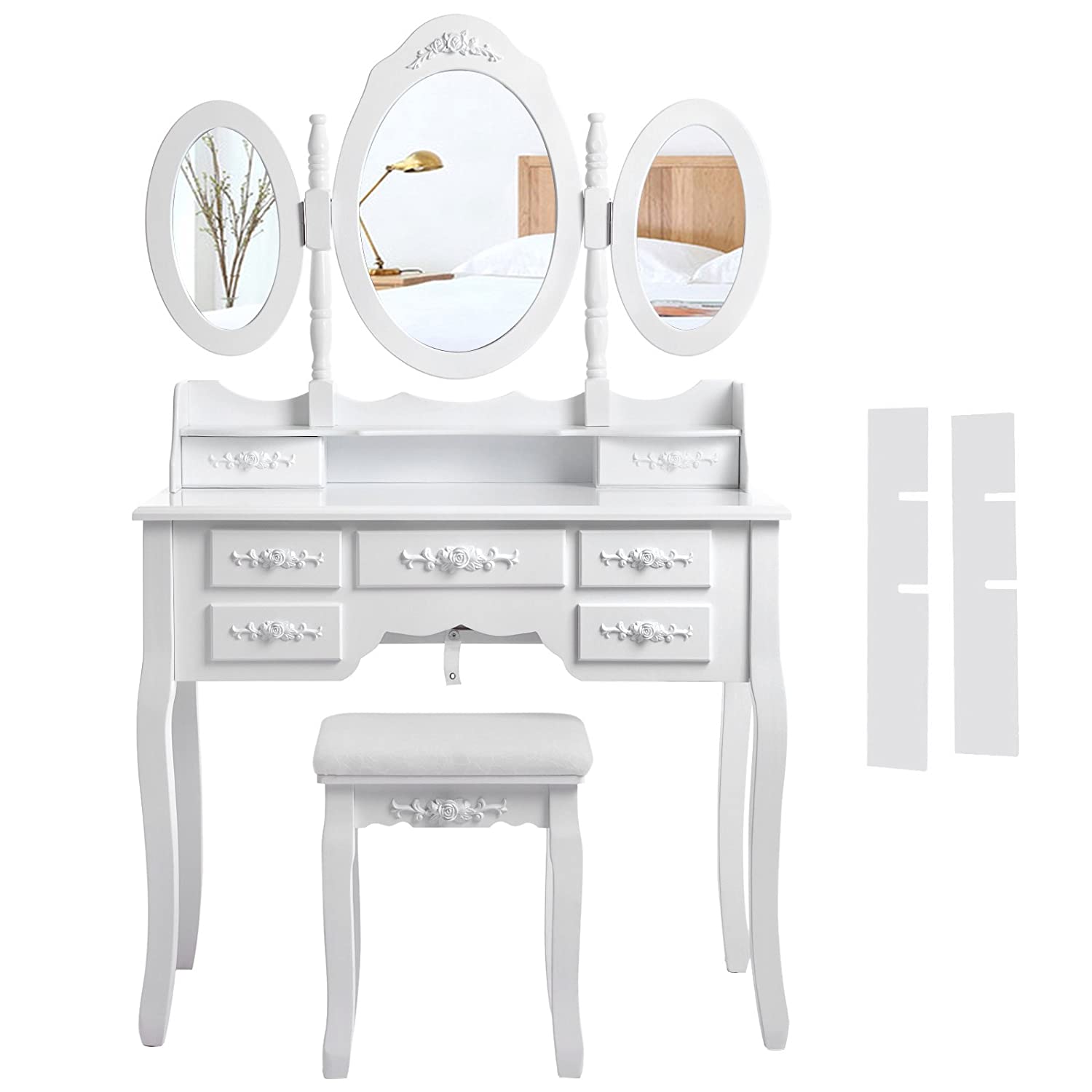 Kaptafel – make up tafel – kaptafel met spiegel – 90 x 40 x 146 – Wit