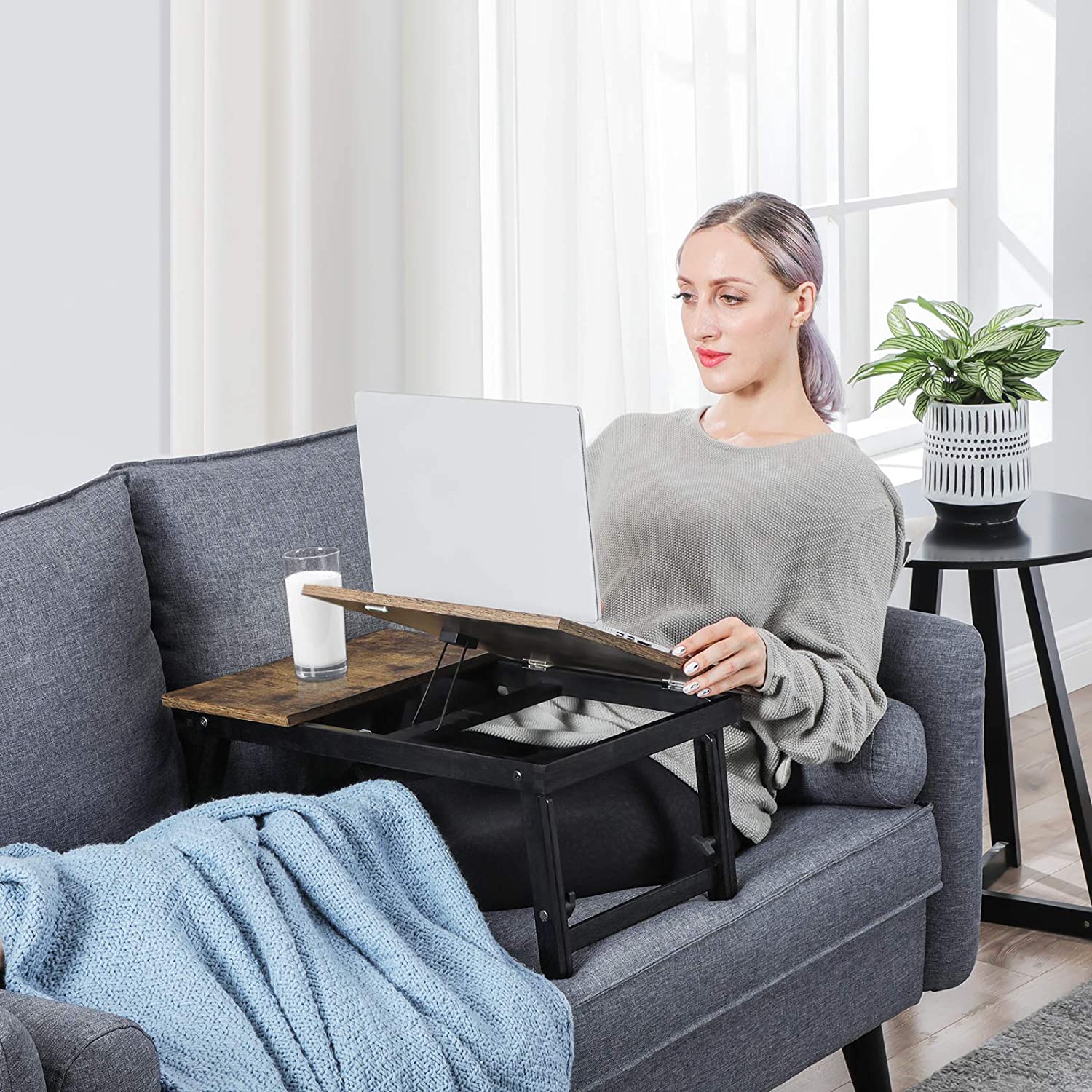 Bedtafel - Laptopstandaard - tafel - 55 x 35 x - Bruin - Trend24