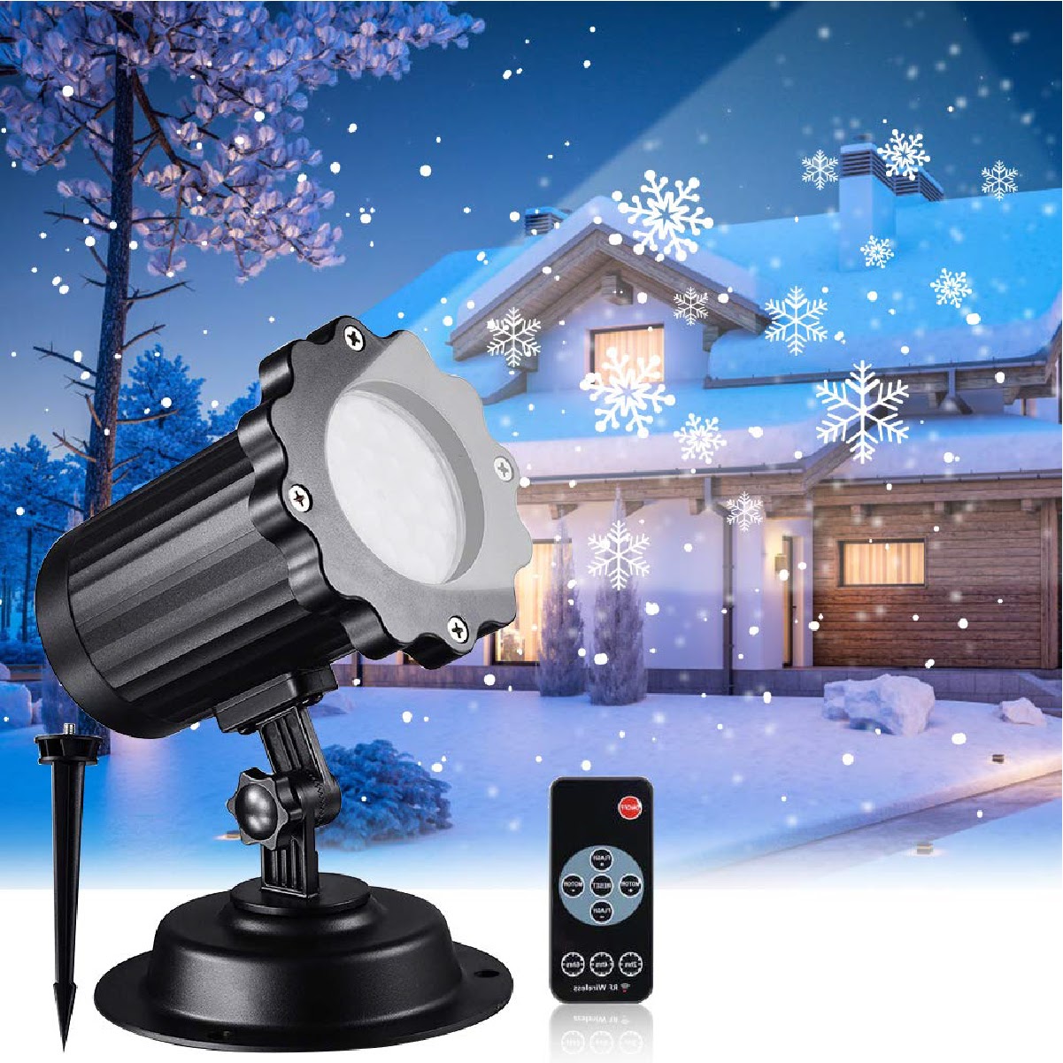 Trend24 – Kerst projector met figuren – LED laser projector met sneeuwvlokken – Kerstprojector – Sneeuw projector – Kerstverlichting voor binnen en buiten – Inclusief afstandsbediening