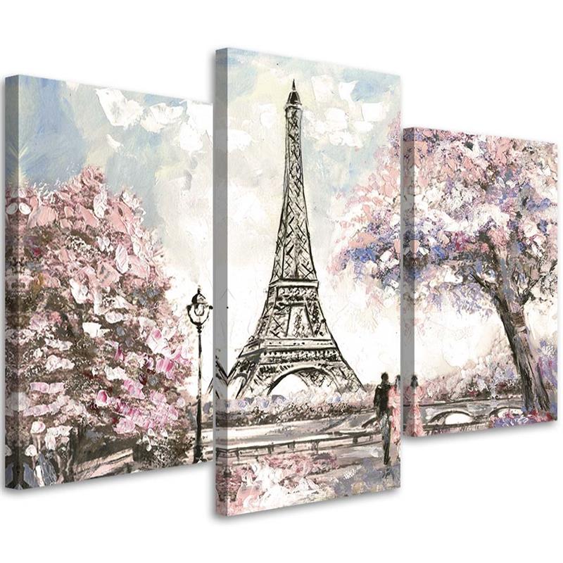 Canvas Schilderij – Eiffeltoren Retro  – Drieluik – Steden