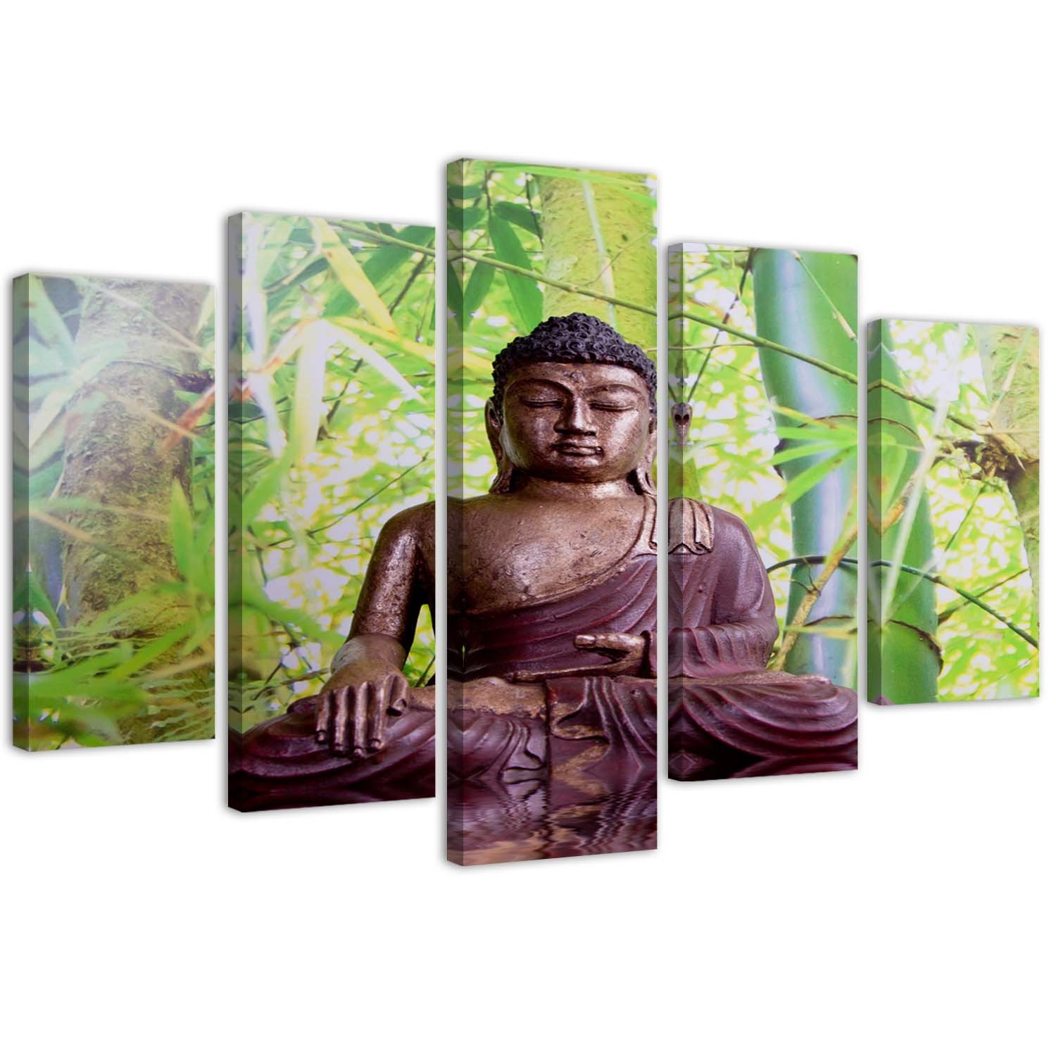 Canvas Schilderij – Boeddha Op De Achtergrond Van Bamboe  – Vijfluik – Oosters