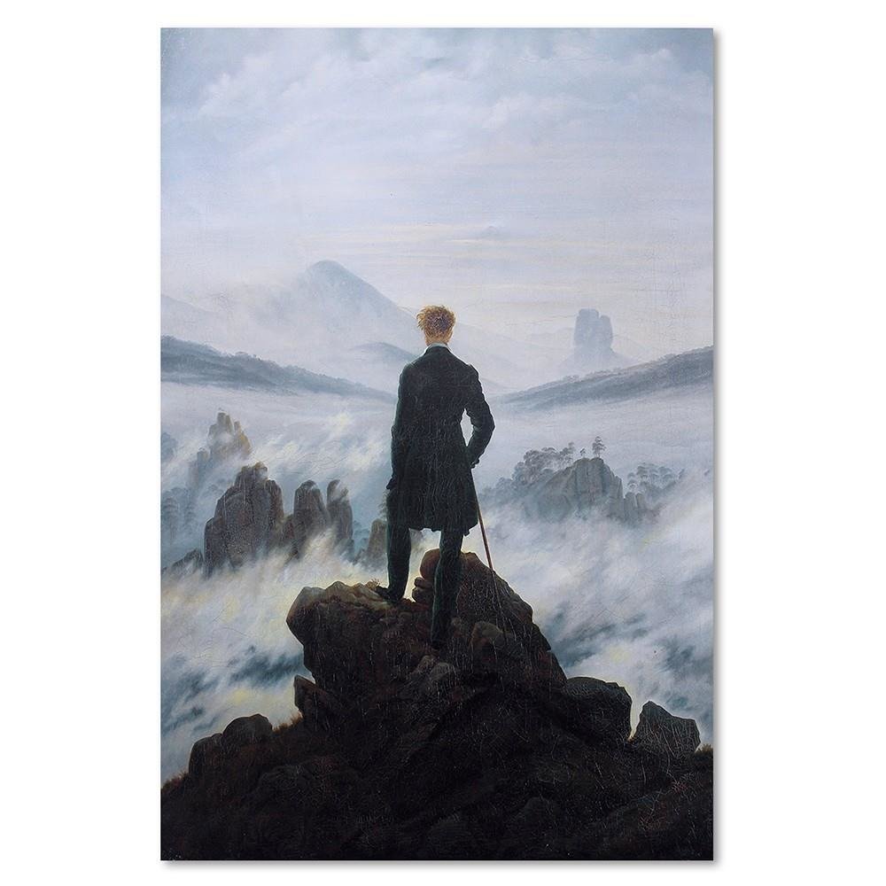 Canvas Schilderij – Reproductie Schilderij door C. D. Friedrich – Wanderer Aan De Zee Van Mist  – Schilderijen – Reproducties