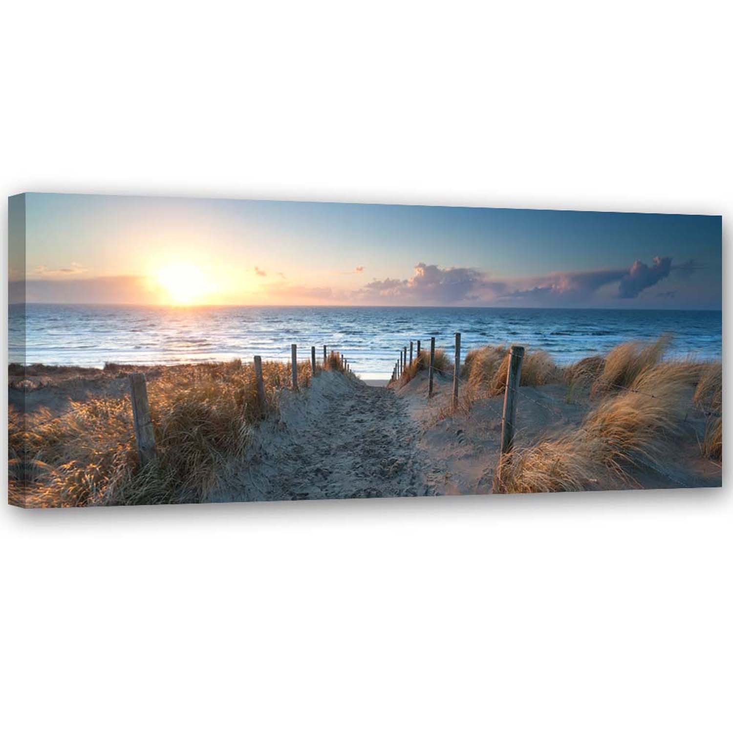 Canvas Schilderij – Zonsondergang Op Het Strand Door De Zee  – Schilderijen – Landschappen