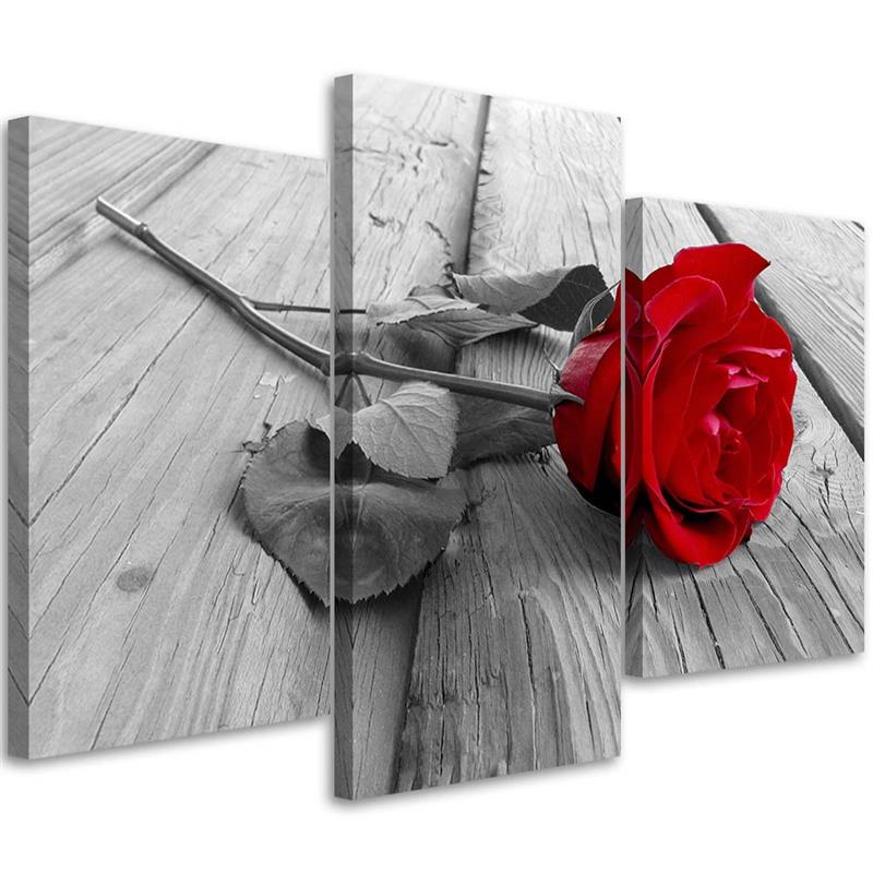 Canvas Schilderij – Rode Roos  – Drieluik – Bloemen