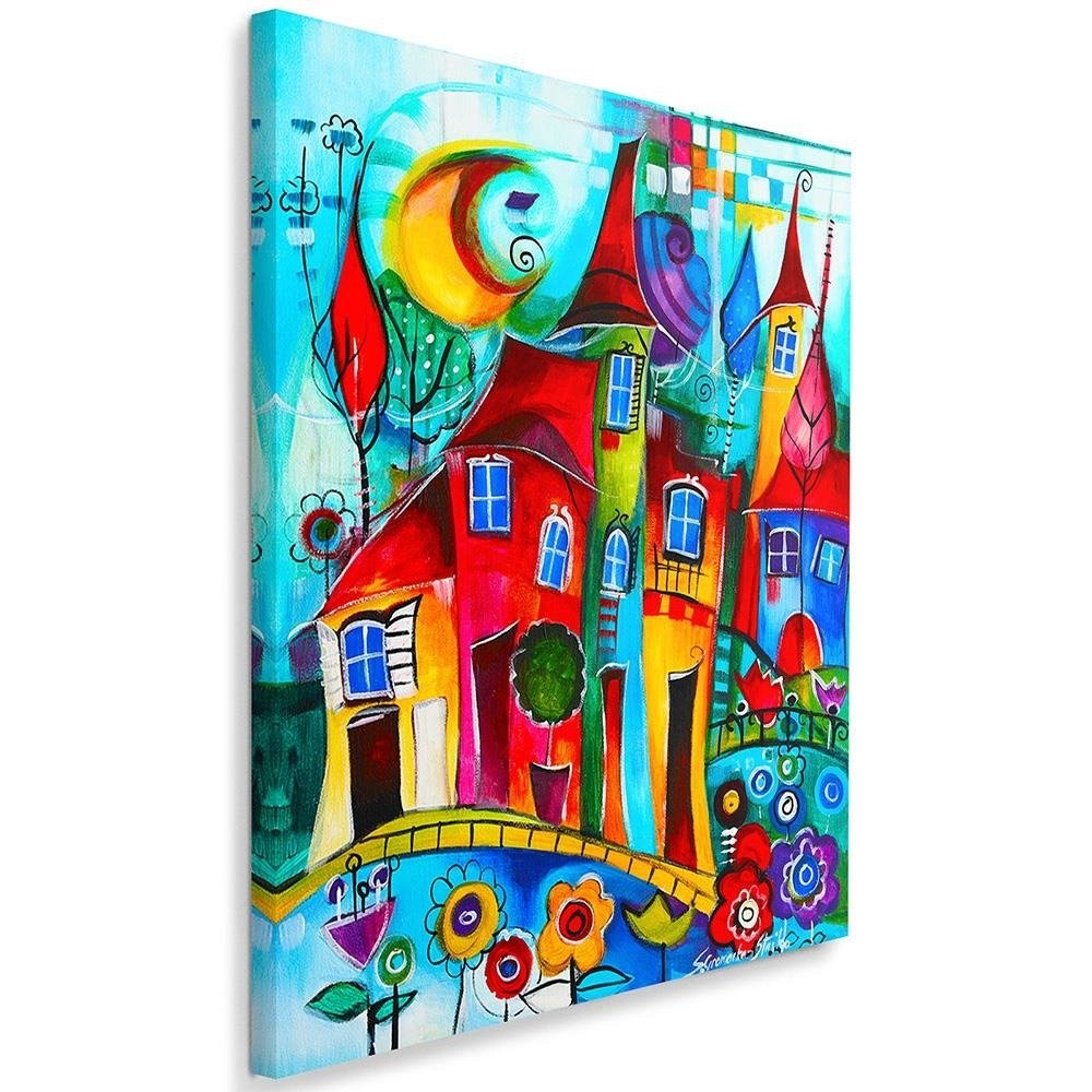 Canvas Schilderij – Kleurrijke Stad ‘S Nachts  – Schilderijen – Voor Jongeren