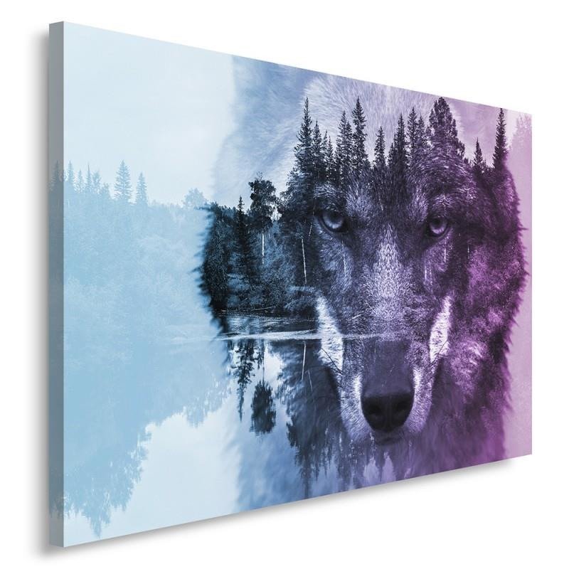 Canvas Schilderij – Wolf Op Een Bosachtergrond – Violet Modern  – Schilderijen – Dieren