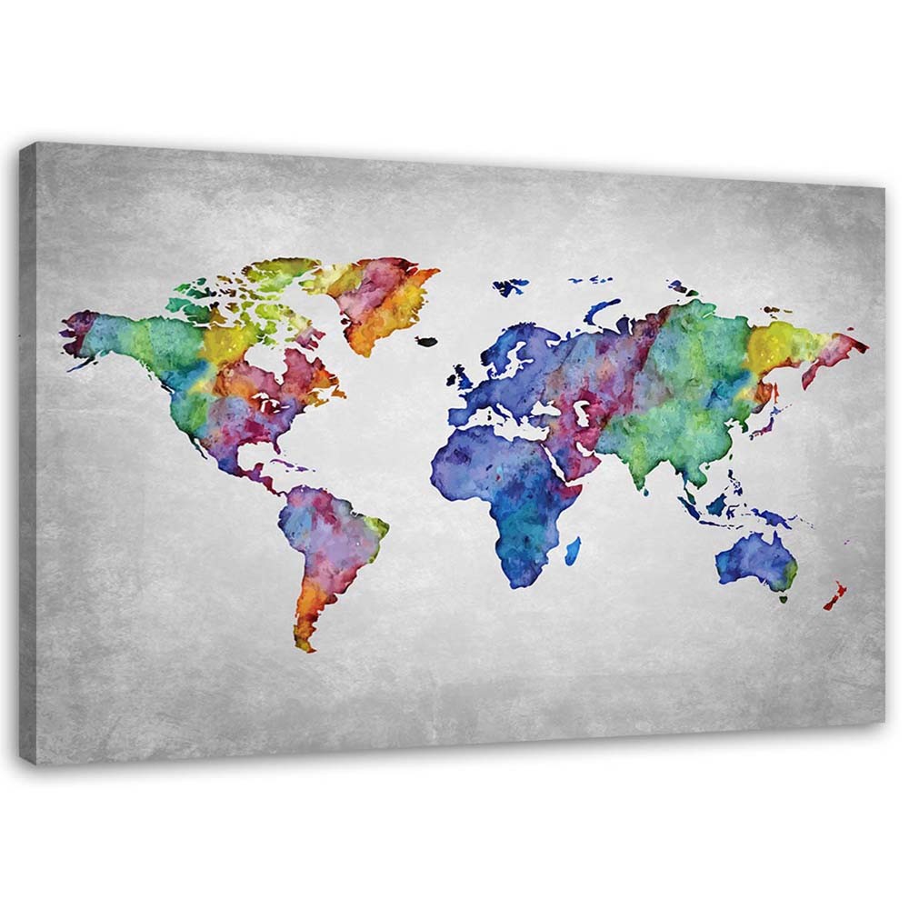 Canvas Schilderij – Veelkleurige Wereldkaart  – Schilderijen – Kaarten