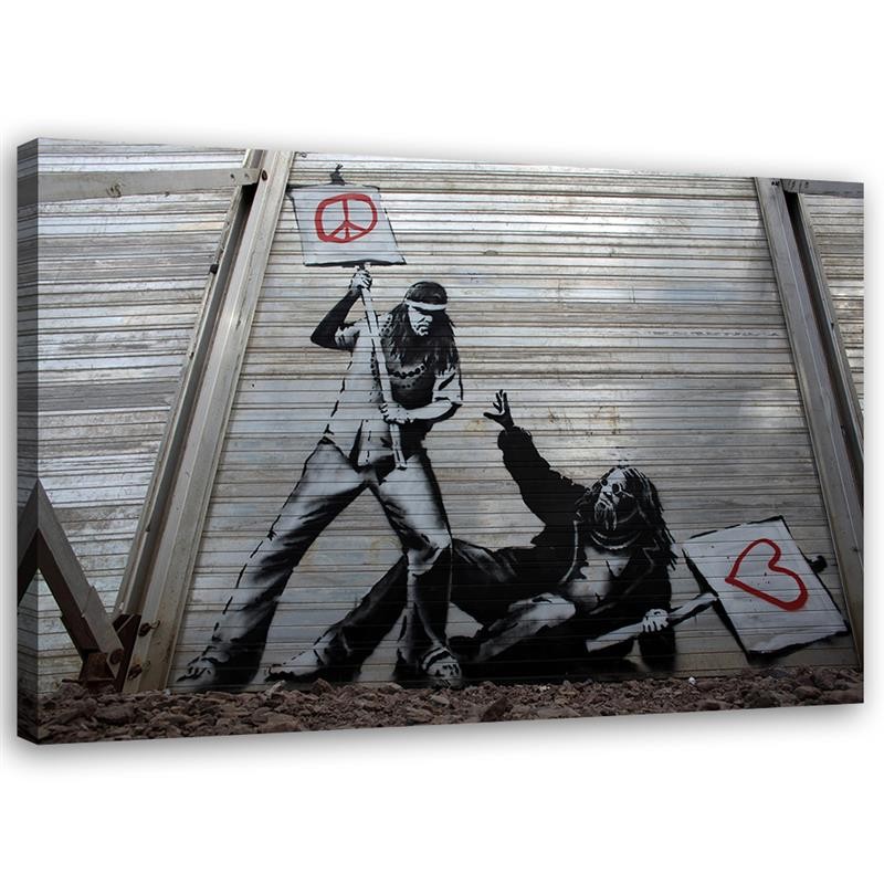 Canvas Schilderij – Vechtende Vrede Met Liefdesmurctie Banksy  – Schilderijen – Voor Jongeren