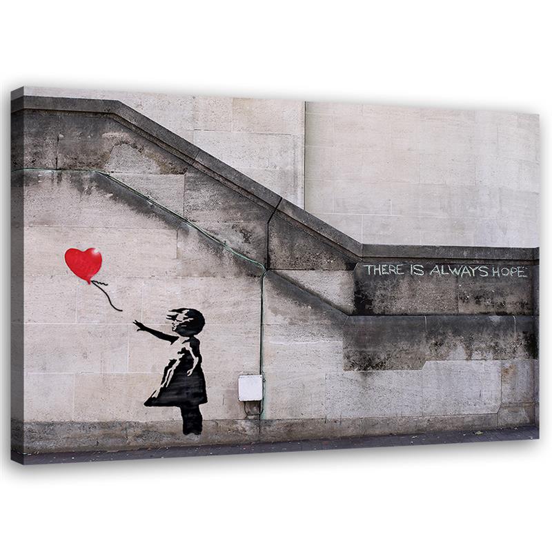 Canvas Schilderij – Banksy Muurschildering Meisje Met Ballon Hart  – Schilderijen – Reproducties