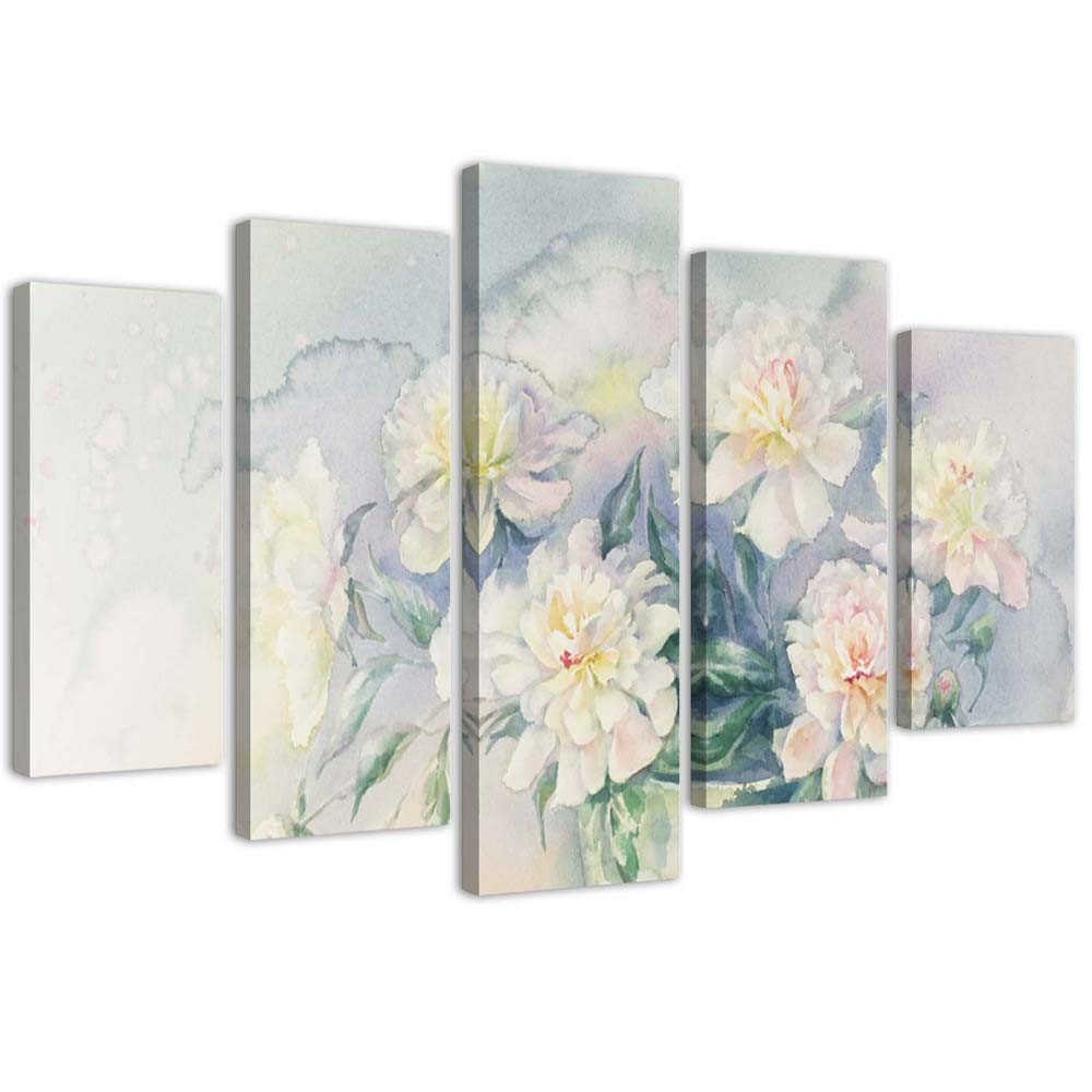 Canvas Schilderij – Boeket Van White Flowers  – Vijfluik – Bloemen