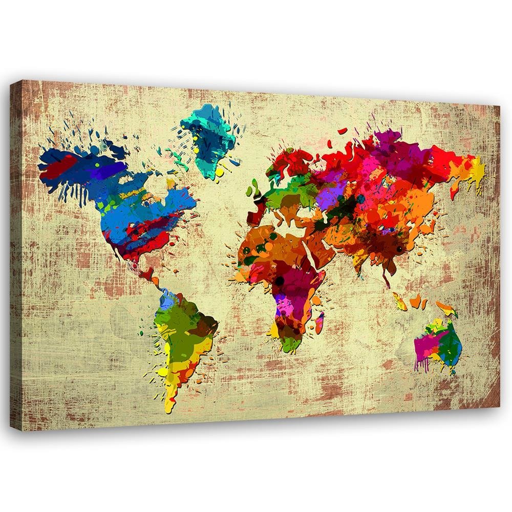 Canvas Schilderij – Wereldkaart In Kleur  – Schilderijen – Kaarten