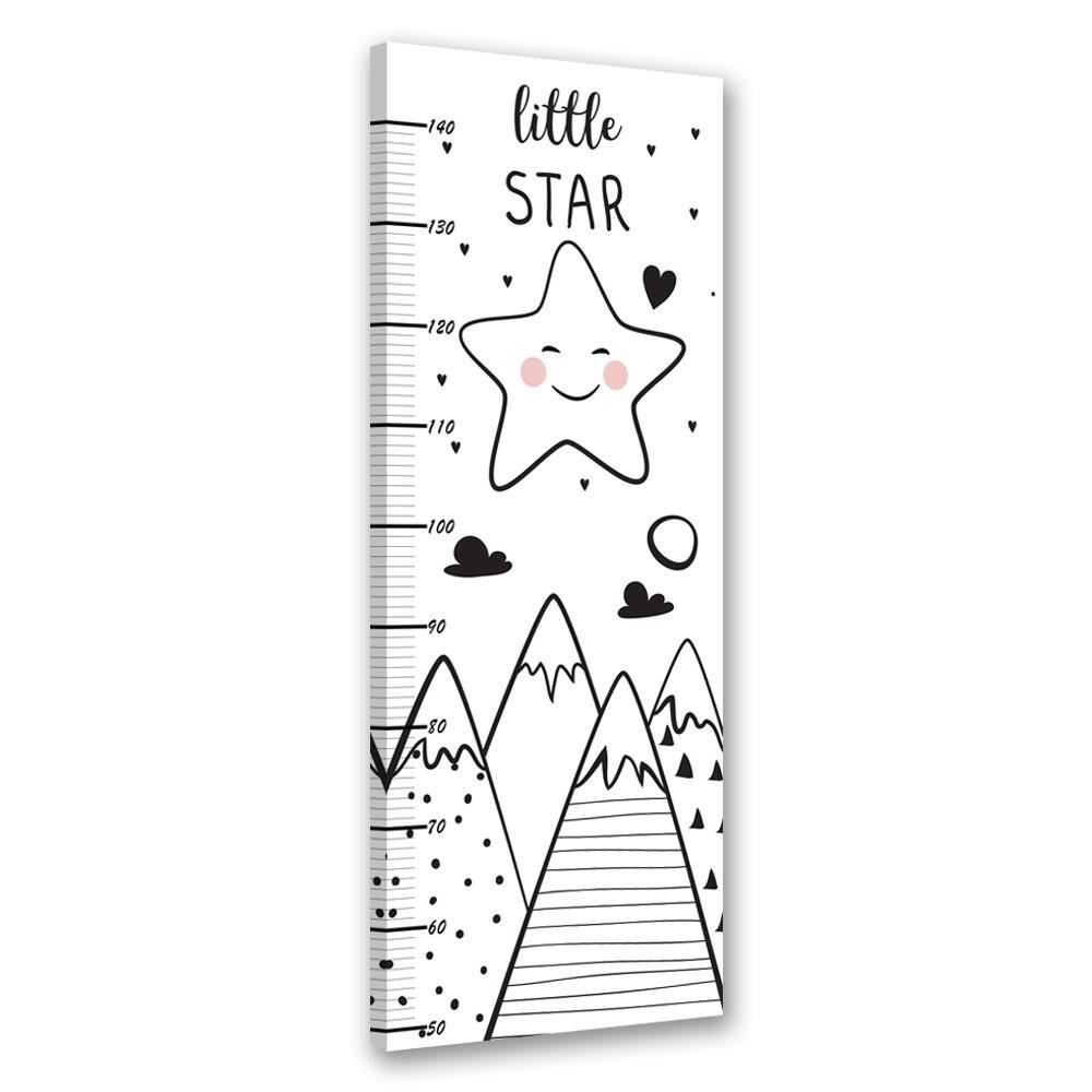 Groeimeter kinderkamer – Canvas Schilderij – Little Star – Meetlat kind – 60x150x2 cm – Zwart
