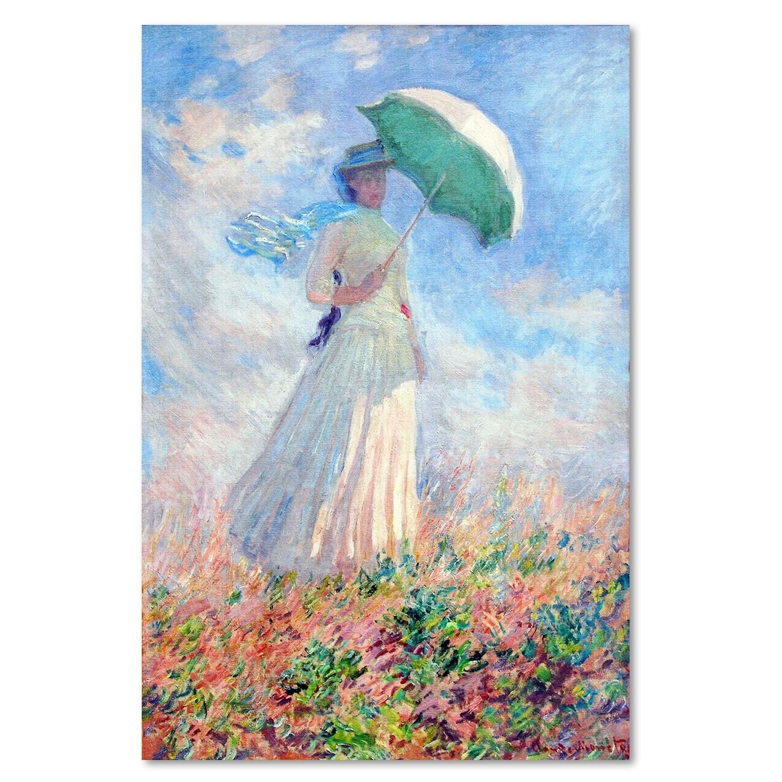 Canvas Schilderij – Reproductie Schilderij door C. Monet – Vrouw Met Een Paraplu Draaide Zich Naar Rechts  – Schilderijen – Reproducties