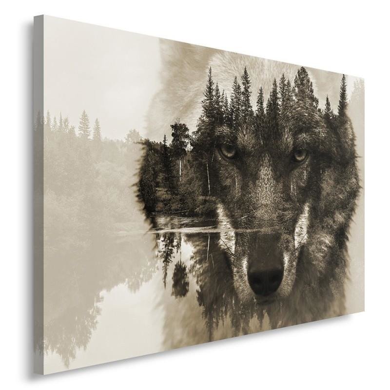 Canvas Schilderij – Wolf Op Een Bos Achtergrond – Bruin  – Schilderijen – Dieren