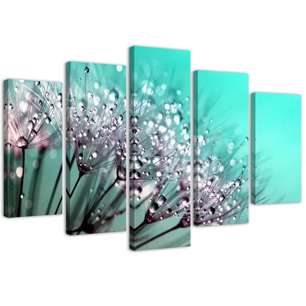 Canvas Schilderij – Turquoise Blossoms  – Vijfluik – Bloemen