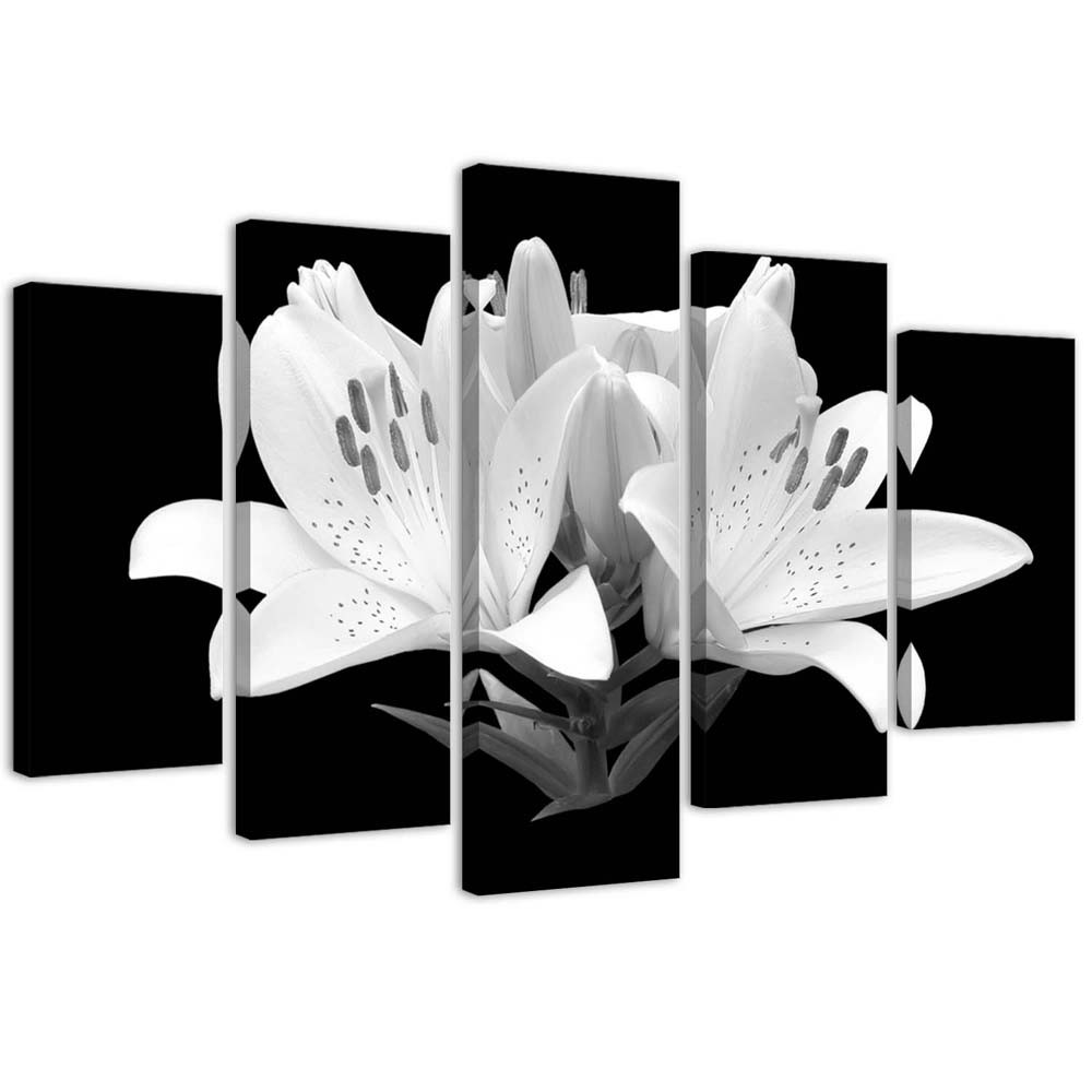 Canvas Schilderij – White Lelies  – Vijfluik – Bloemen